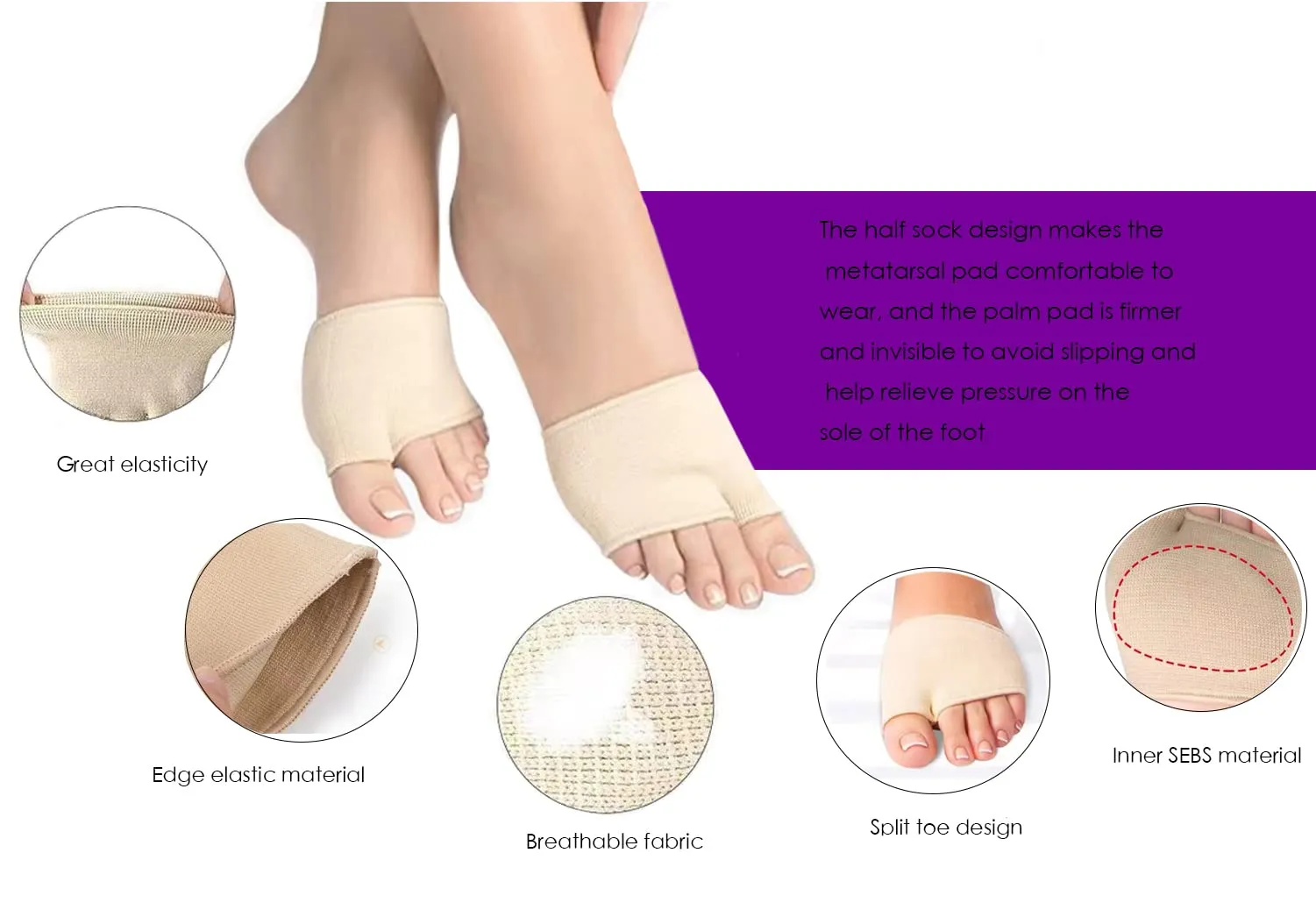 2 Pairs of Foot Pads,Metatarsal Felt Footpad，Metatarsal Pads for Men and Women, Gel Pads for Supporting Foot Pain Relief (L, Beige) L