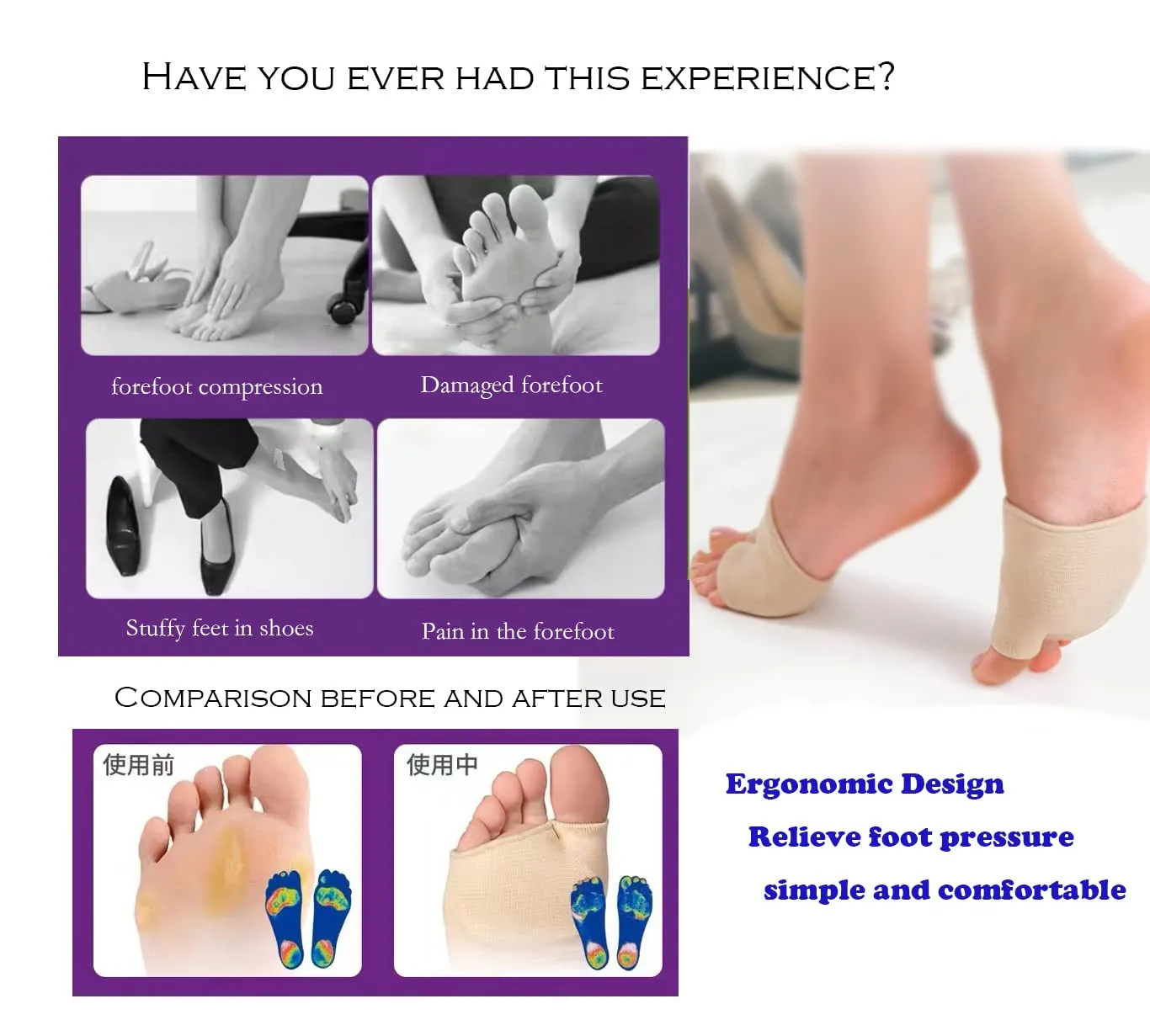 2 Pairs of Foot Pads,Metatarsal Felt Footpad，Metatarsal Pads for Men and Women, Gel Pads for Supporting Foot Pain Relief (L, Beige) L
