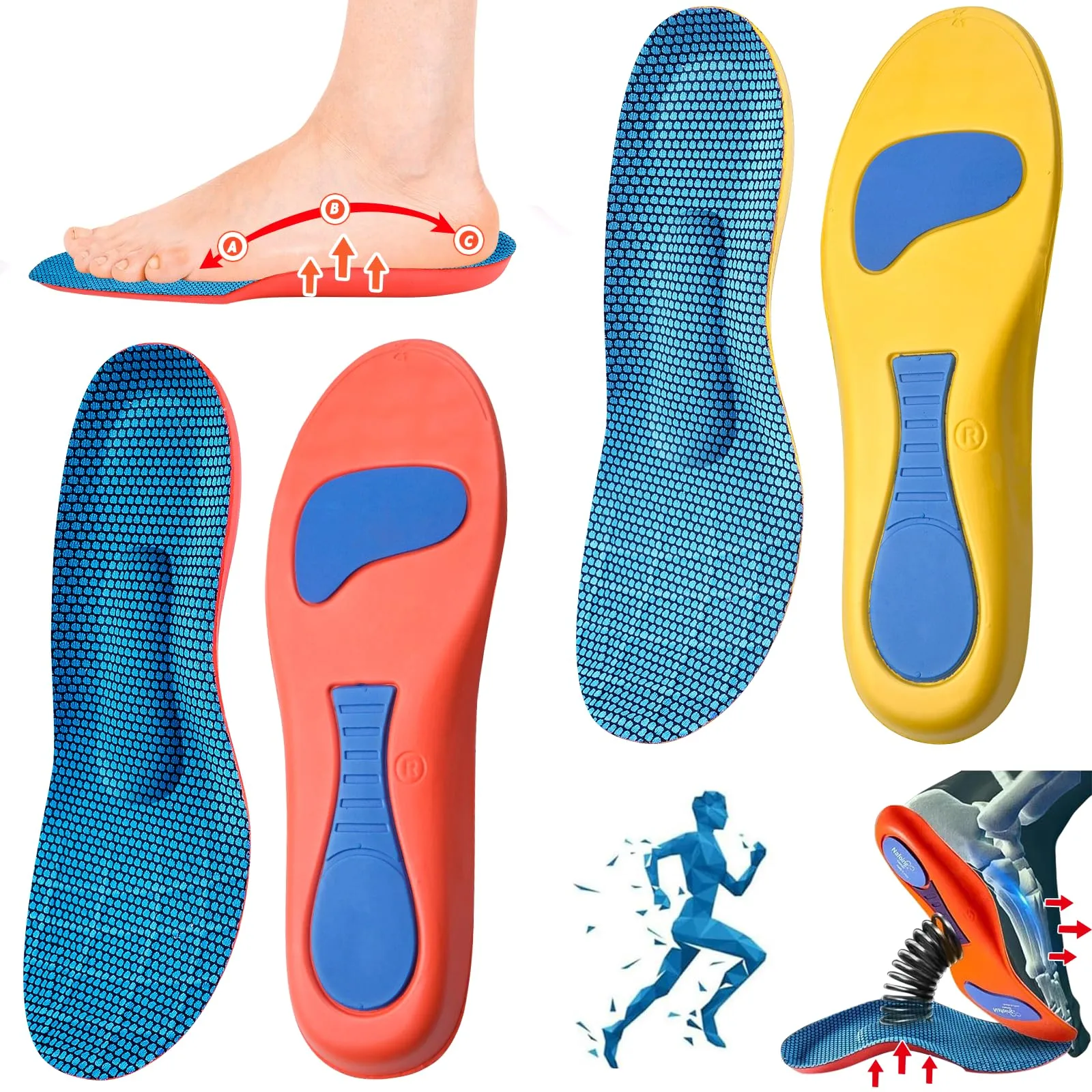 2 pairs of orthopedic insoles, Comfysole heel spur insoles for bunions, plantar fasciitis, men and women, to support the arch of the foot, foot pain 41-42