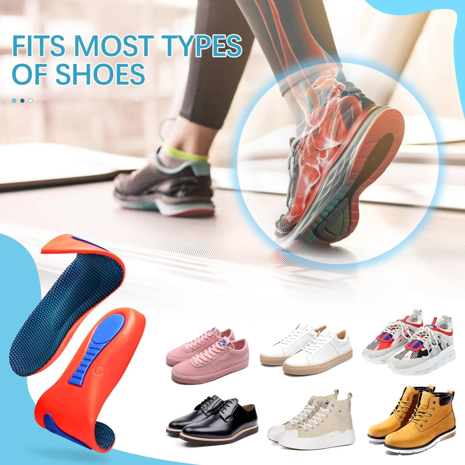 2 pairs of orthopedic insoles, Comfysole heel spur insoles for bunions, plantar fasciitis, men and women, to support the arch of the foot, foot pain 41-42