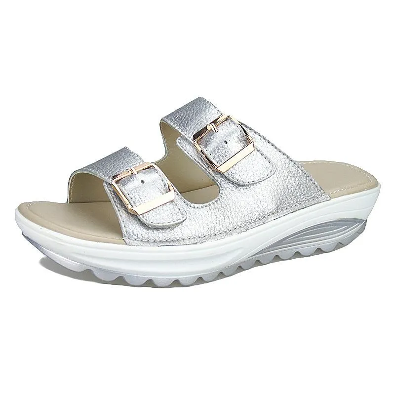 2 Strap platform slide sandals casual walking shoes