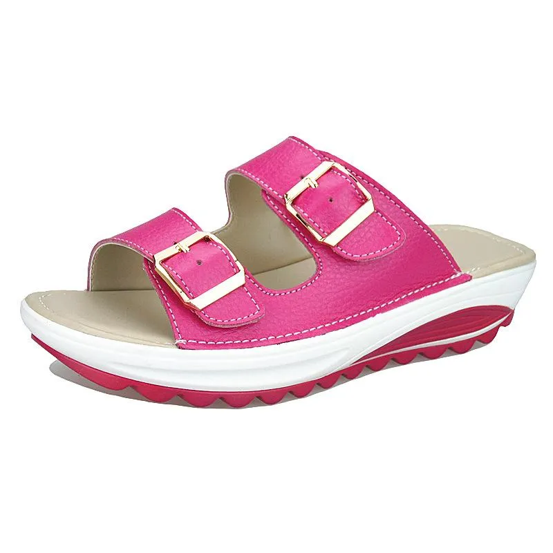 2 Strap platform slide sandals casual walking shoes