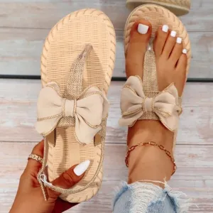 2023 Bow Decor Espadrille Sole Thong Flip Flops Sandals  Fashion Women Slides Flat Heel Outdoor Beach Summer Woman Slippers