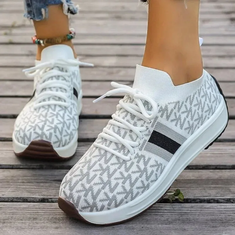 2024 Women's Lace-Up Wedge Sneakers – Breathable Platform Sports Shoes, Casual Vulcanized Footwear for Ladies