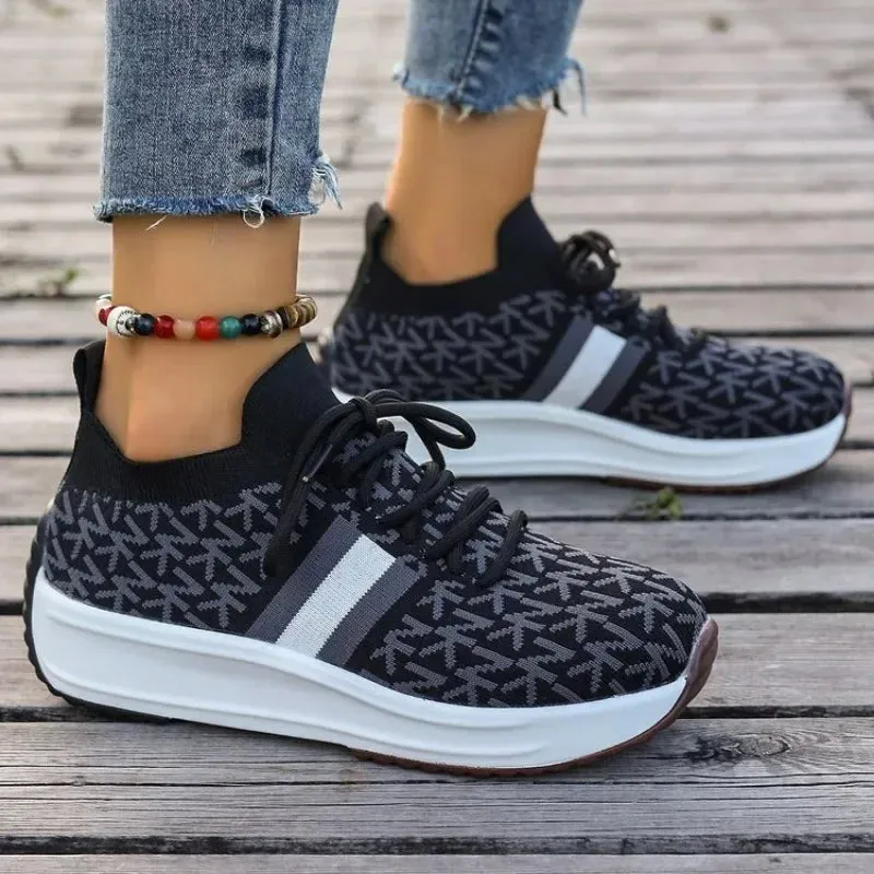 2024 Women's Lace-Up Wedge Sneakers – Breathable Platform Sports Shoes, Casual Vulcanized Footwear for Ladies