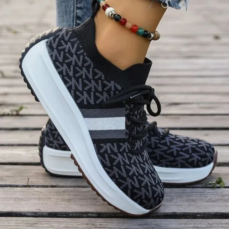 2024 Women's Lace-Up Wedge Sneakers – Breathable Platform Sports Shoes, Casual Vulcanized Footwear for Ladies