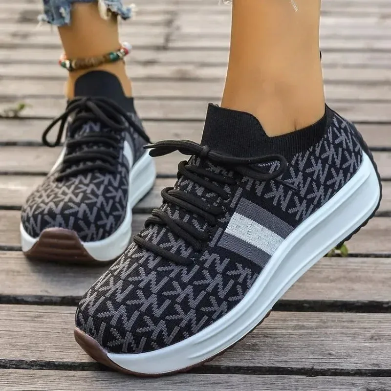 2024 Women's Lace-Up Wedge Sneakers – Breathable Platform Sports Shoes, Casual Vulcanized Footwear for Ladies