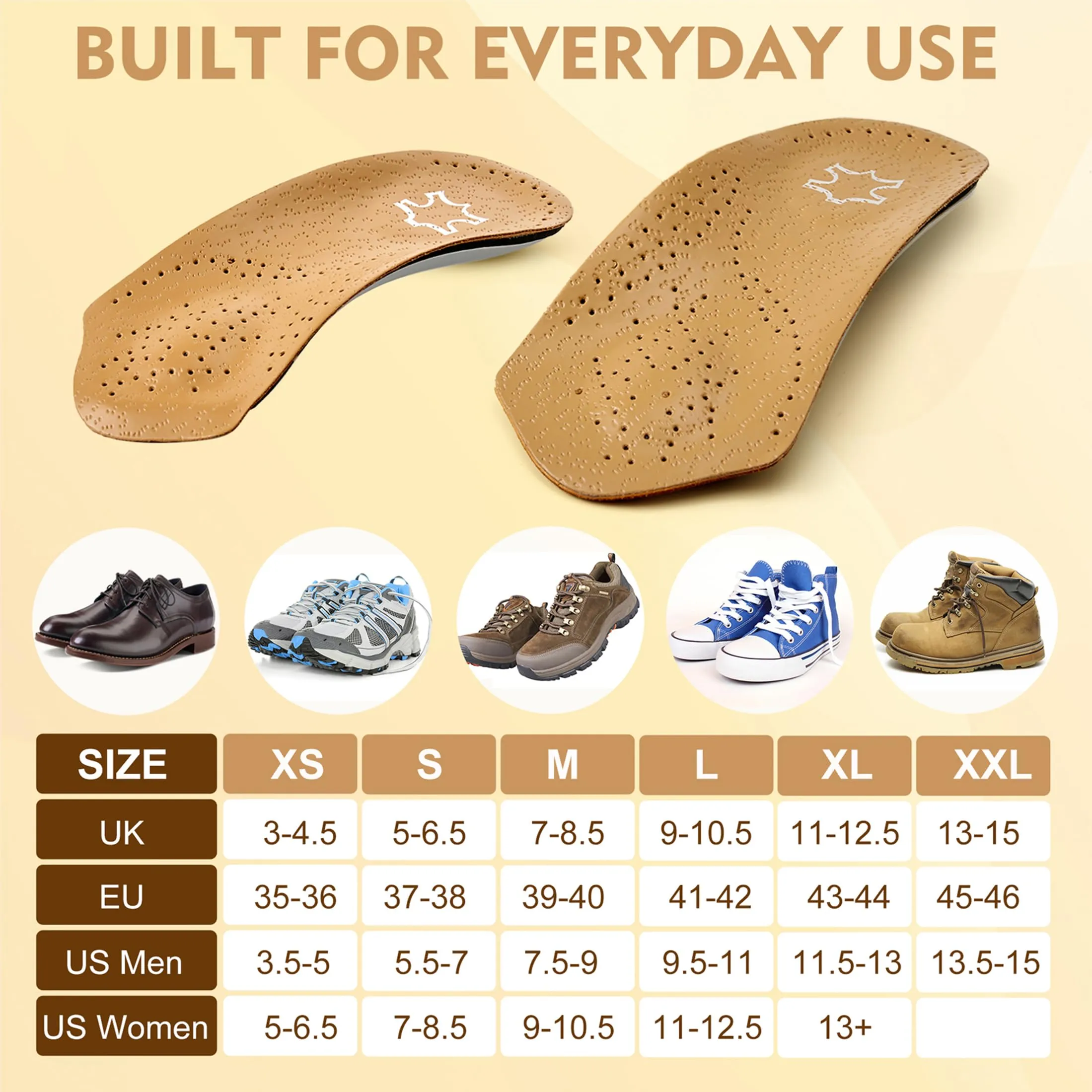 3/4 Length Orthotic Insoles, Half Plantar Fasciitis Support with Metatarsal Pad Heel Cushion, Foot Shoe Inserts for Women and Men, High Arch Support for Flat Foot, 37/38 S| 37/38 EU