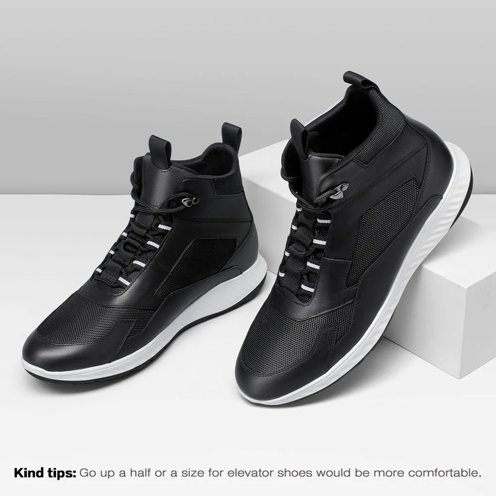 7 CM / 2.76 Inches - CMR CHAMARIPA Taller Sneakers - Sneakers Increase Height - Black High-Top Breathable Mesh Men's Casual Shoes