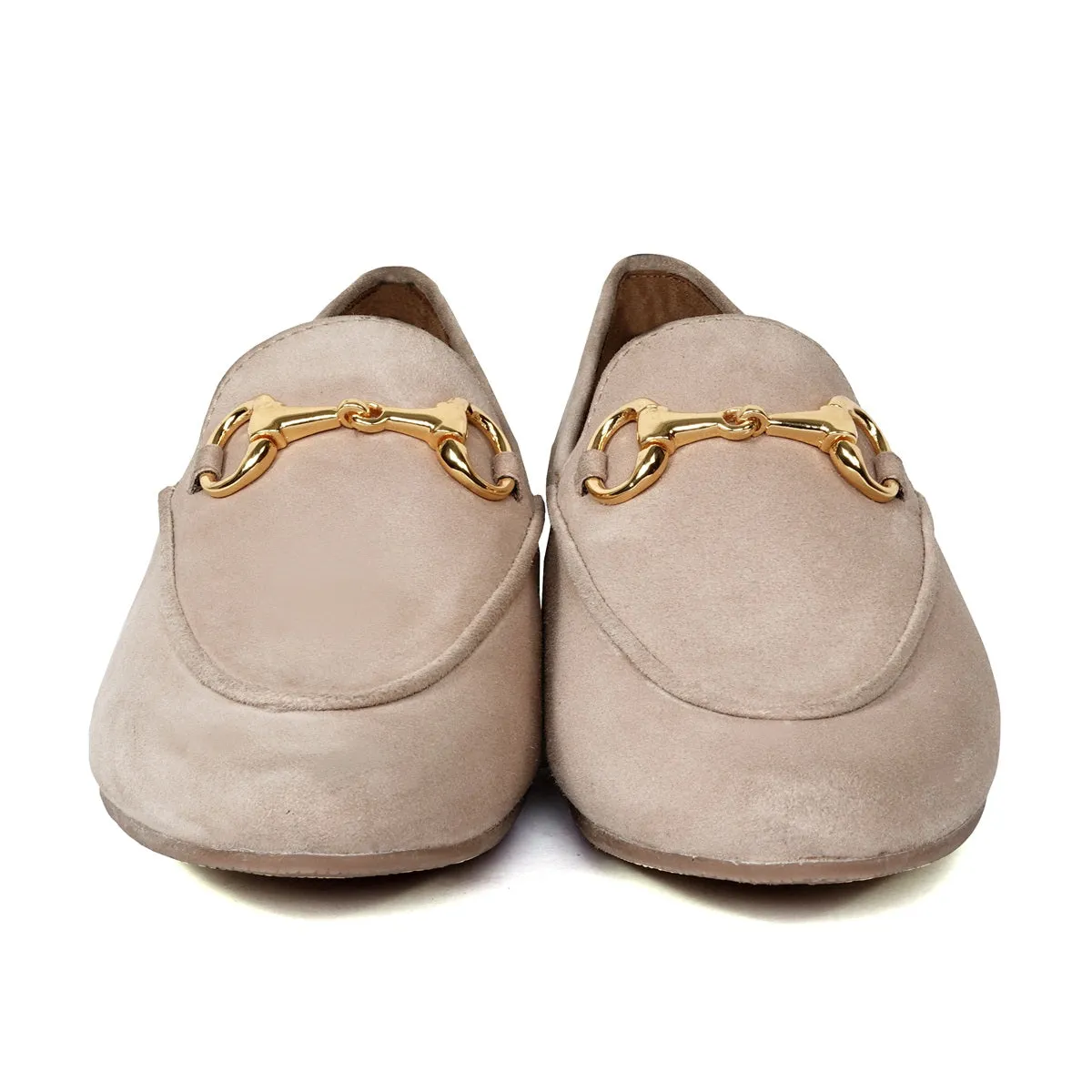 Beige Slip-On Shoes For Women in Suede Leather