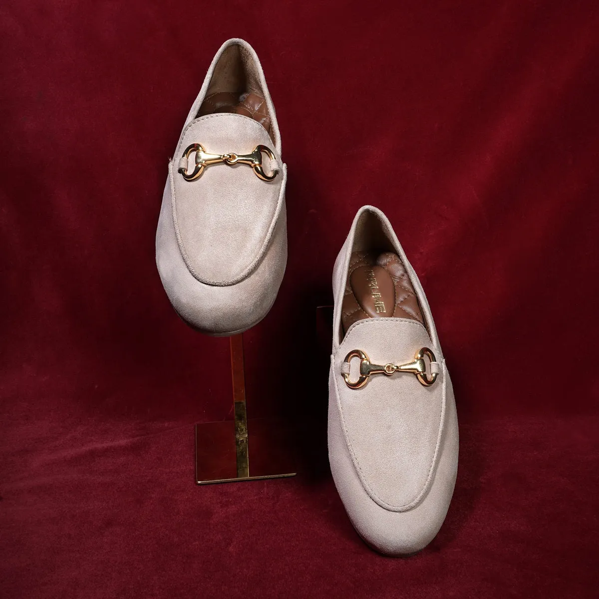 Beige Slip-On Shoes For Women in Suede Leather