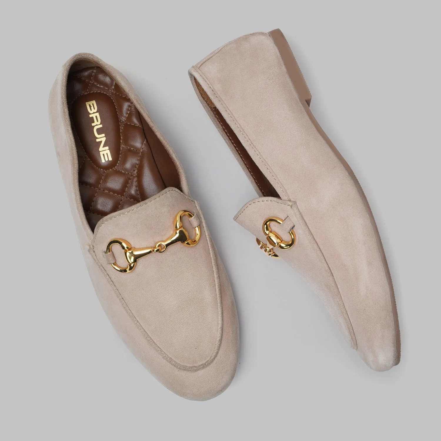Beige Slip-On Shoes For Women in Suede Leather