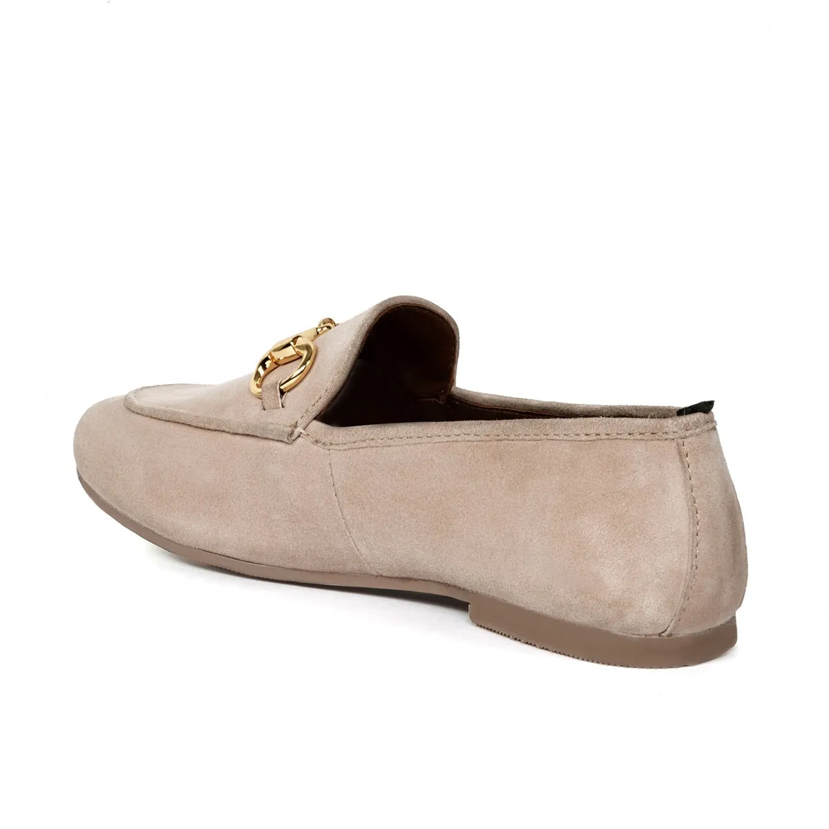 Beige Slip-On Shoes For Women in Suede Leather