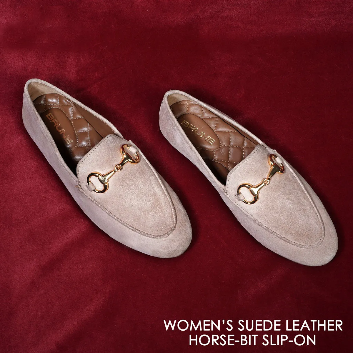 Beige Slip-On Shoes For Women in Suede Leather