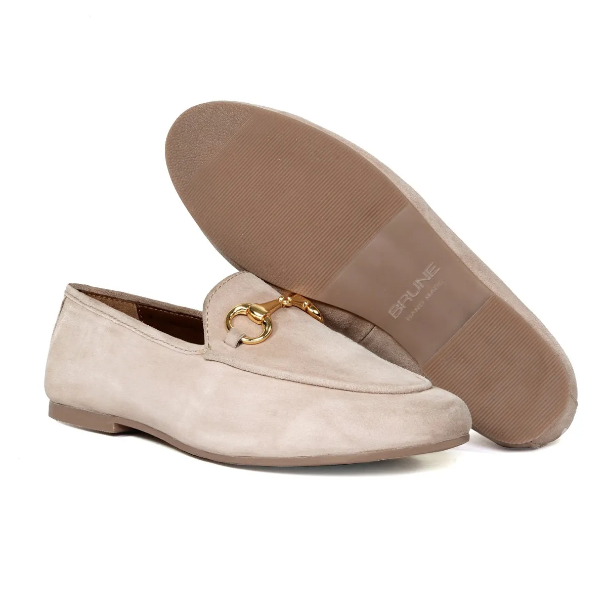 Beige Slip-On Shoes For Women in Suede Leather