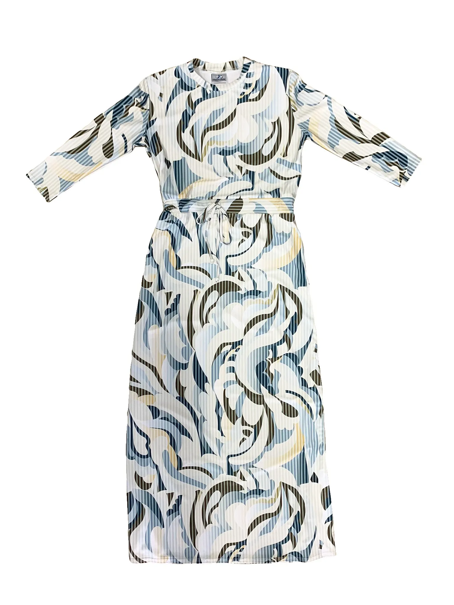 Blue Abstract Maxi Drawstring Swim Dress