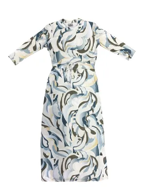 Blue Abstract Maxi Drawstring Swim Dress