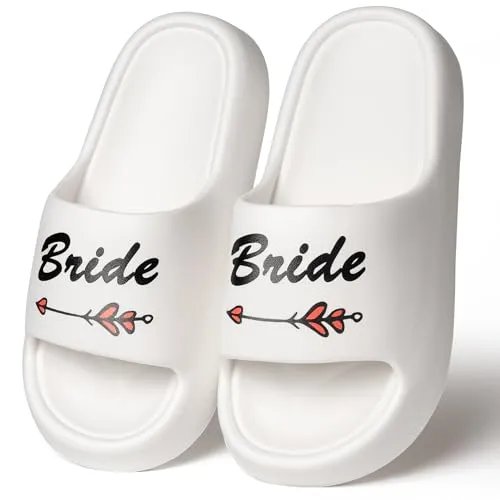 BozenTekWhite EVA Bride Slippers for Women, Bridal Shower Gifts Bride Sandals for Wedding Day Bachelorette Party Gift Honeymoon