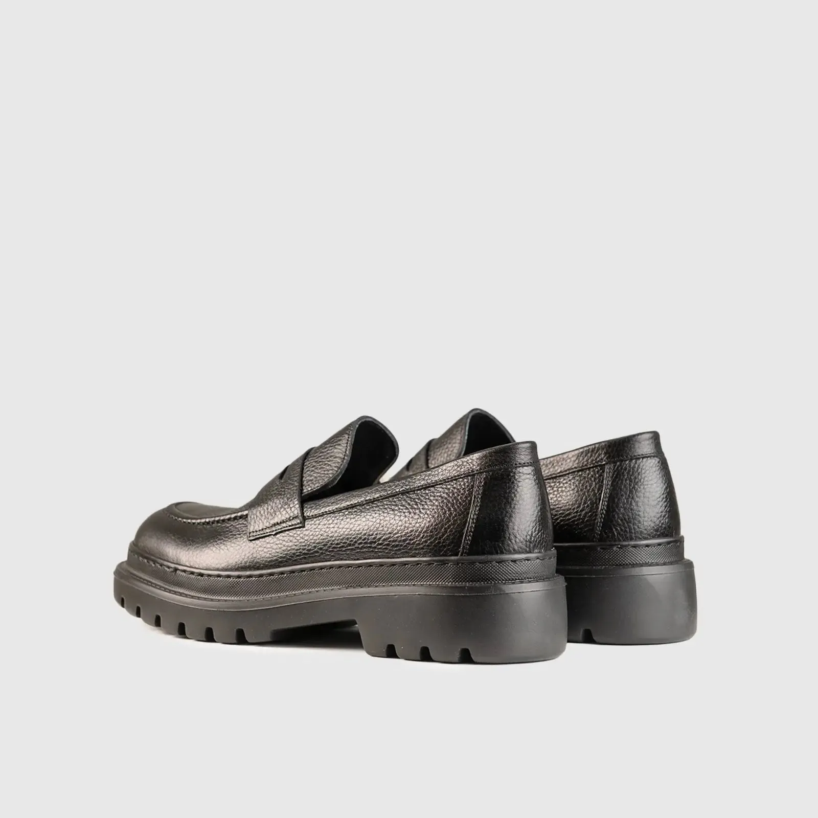 Chunky Sole Dress Loafers Black Pebble 2305