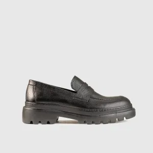 Chunky Sole Dress Loafers Black Pebble 2305