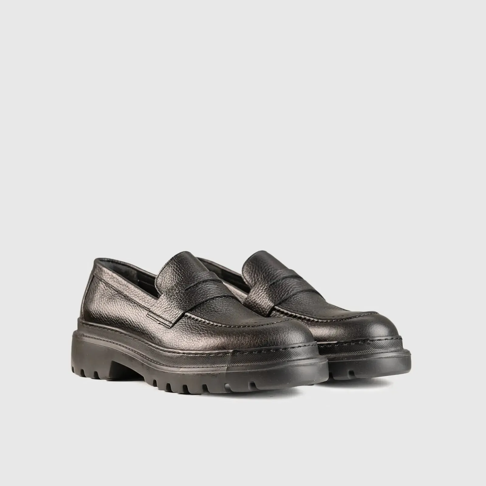Chunky Sole Dress Loafers Black Pebble 2305
