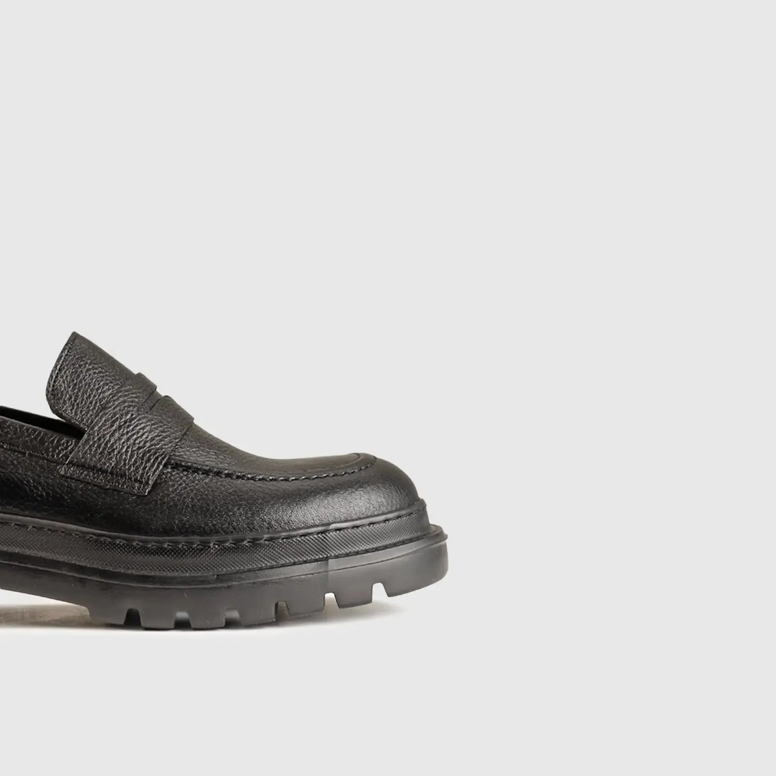 Chunky Sole Dress Loafers Black Pebble 2305