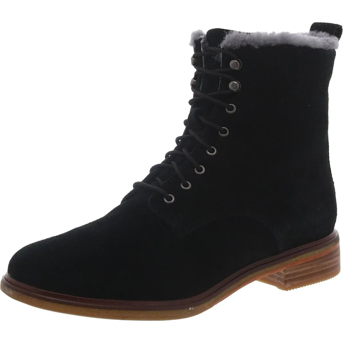 Clarks Womens Clarkdale Lace Suede Faux Fur Lined Ankle Boots