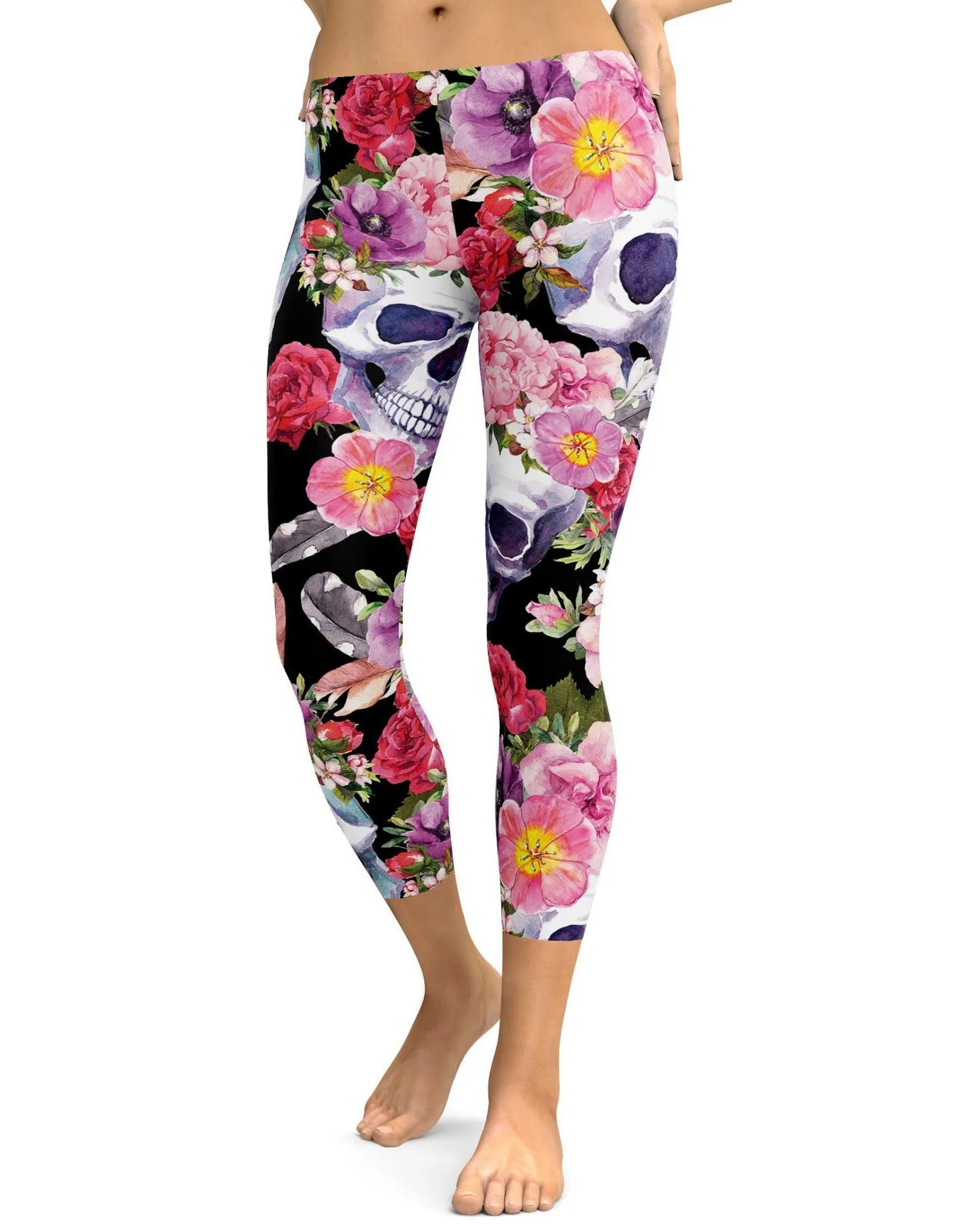 Colorful Floral Skull Capris