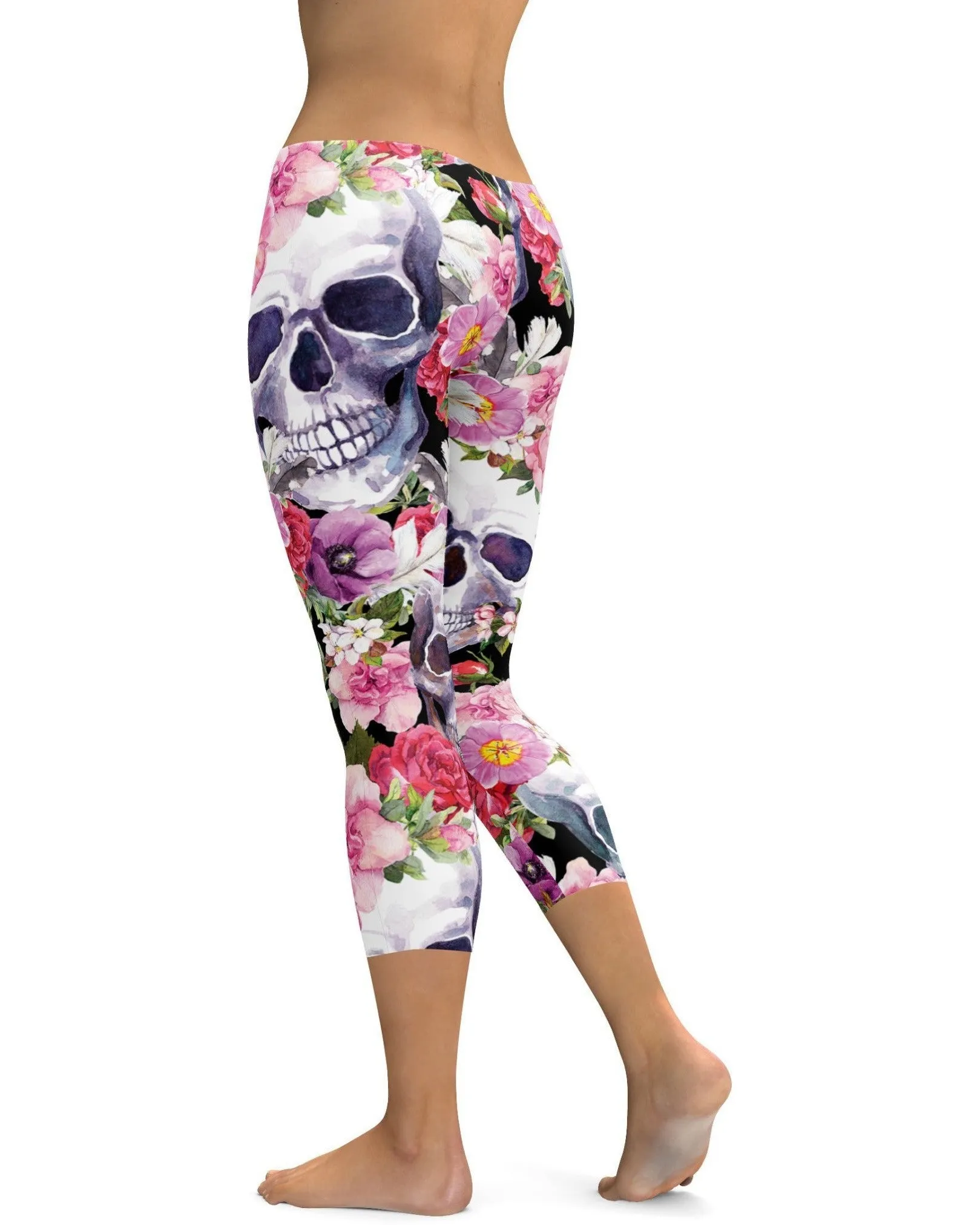 Colorful Floral Skull Capris