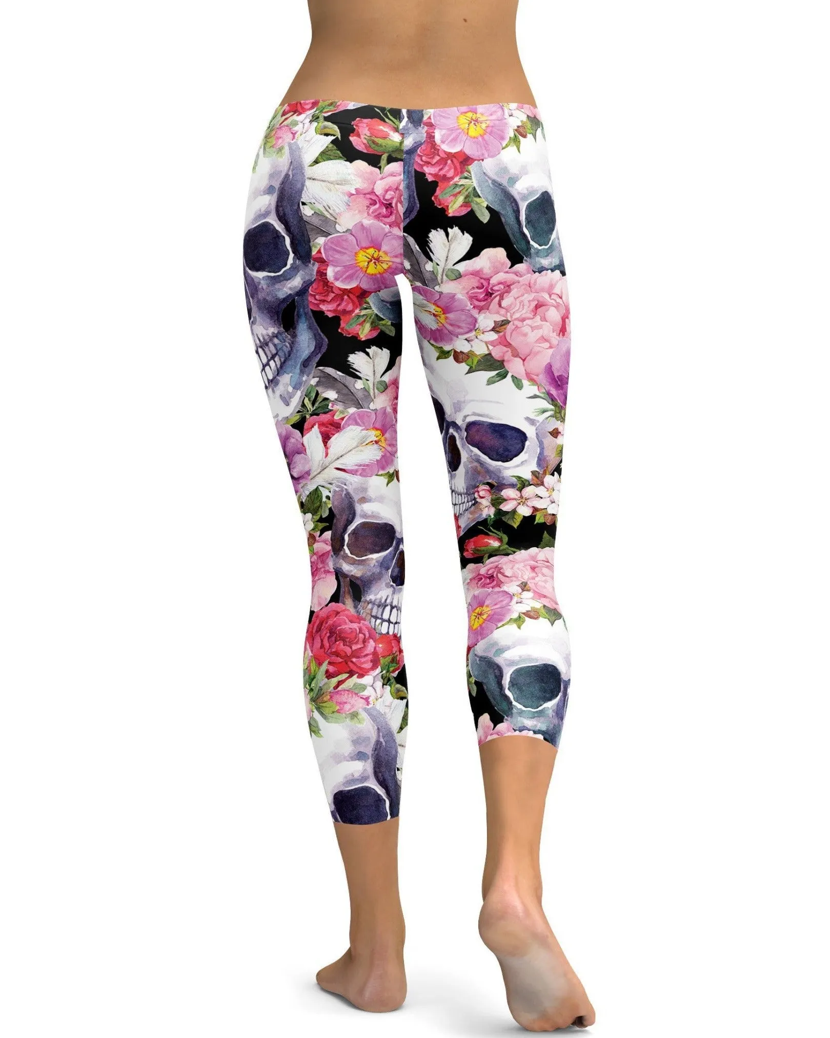 Colorful Floral Skull Capris