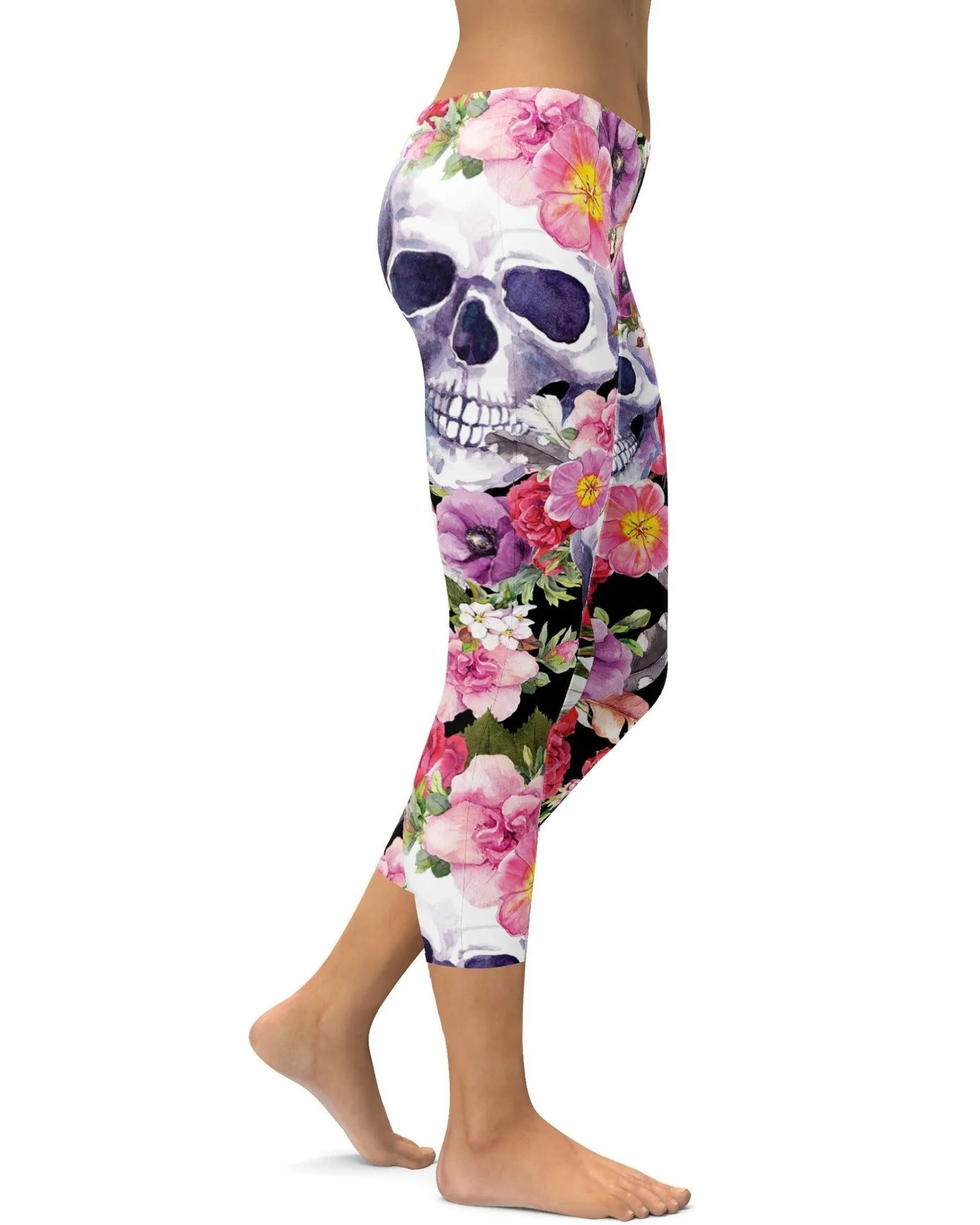 Colorful Floral Skull Capris