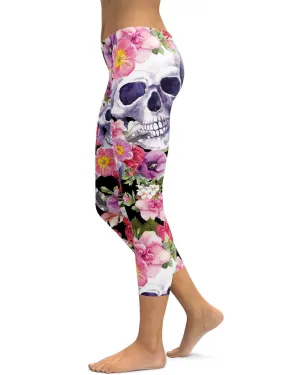 Colorful Floral Skull Capris