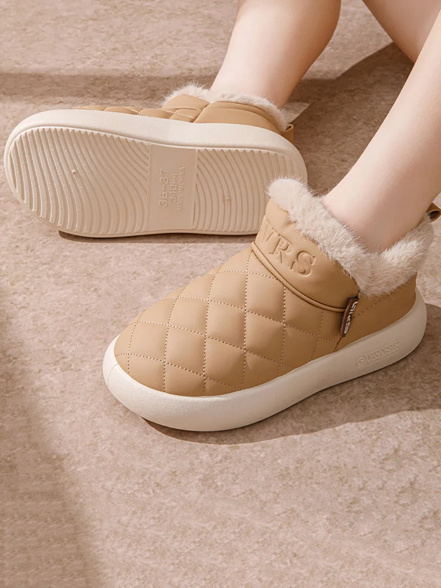Couple Solid Fleece-lined Indoor Flat Shoes