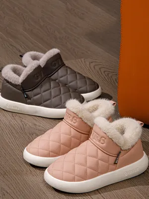 Couple Solid Fleece-lined Indoor Flat Shoes
