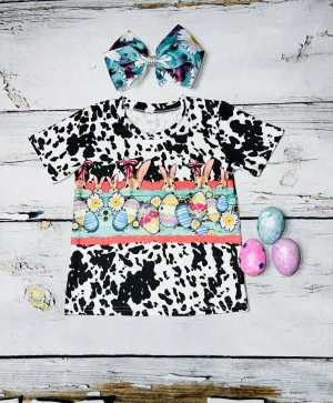 Cow print bunnies, easter eggs, and daisy's short sleeve t-shirt DLH1230-01