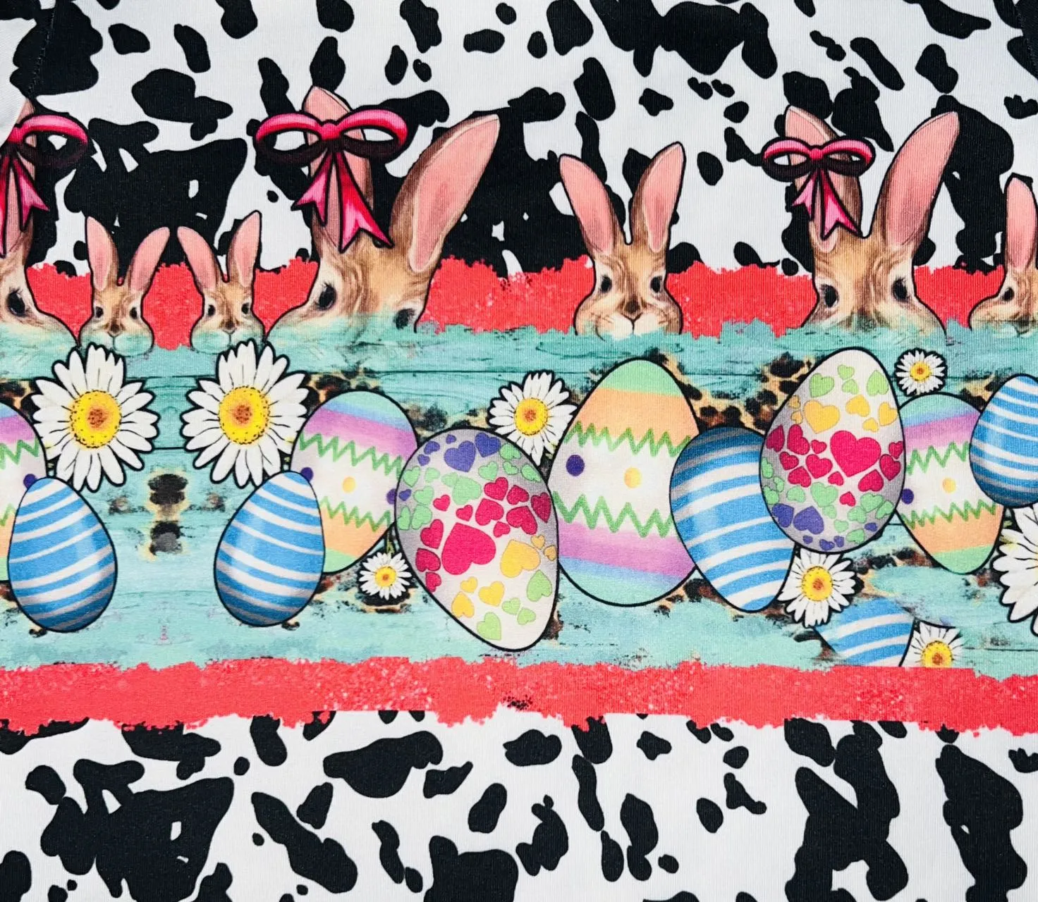 Cow print bunnies, easter eggs, and daisy's short sleeve t-shirt DLH1230-01