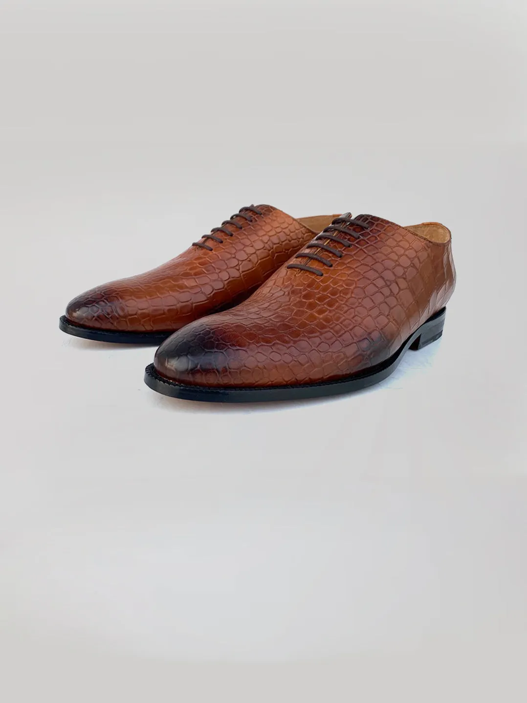 Croc Embossed Derby - Brown