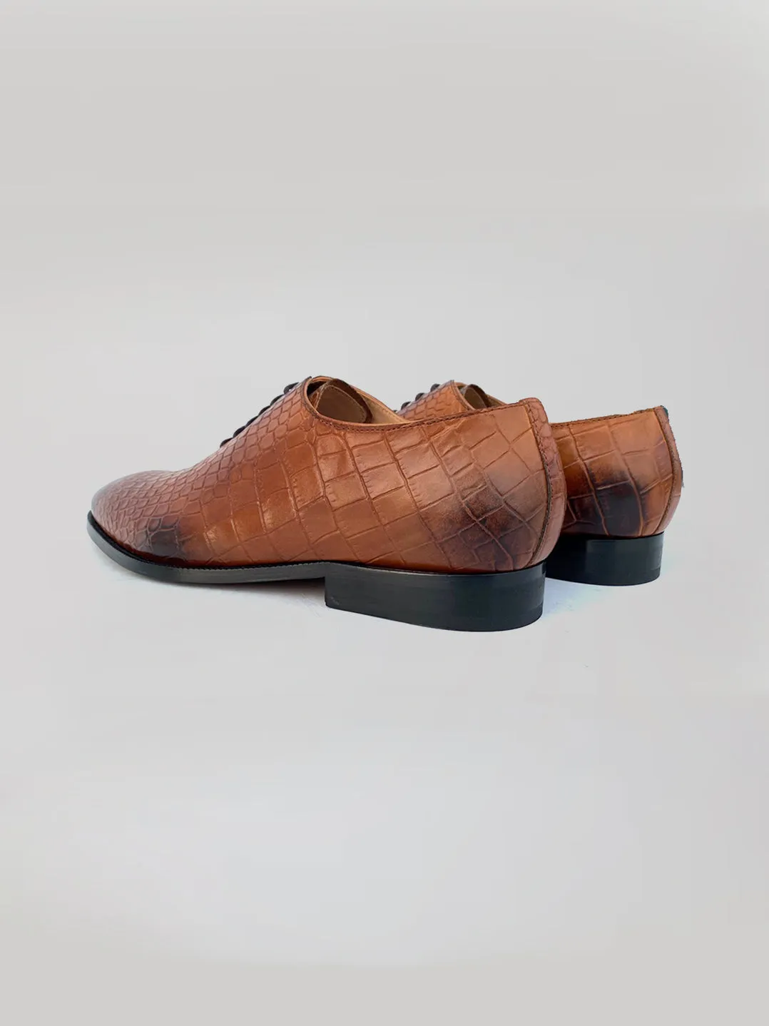 Croc Embossed Derby - Brown