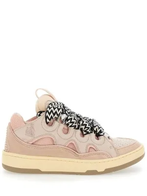 'Curb' Pink Sneakers With White And Black Laces In Leather Pink Unisex