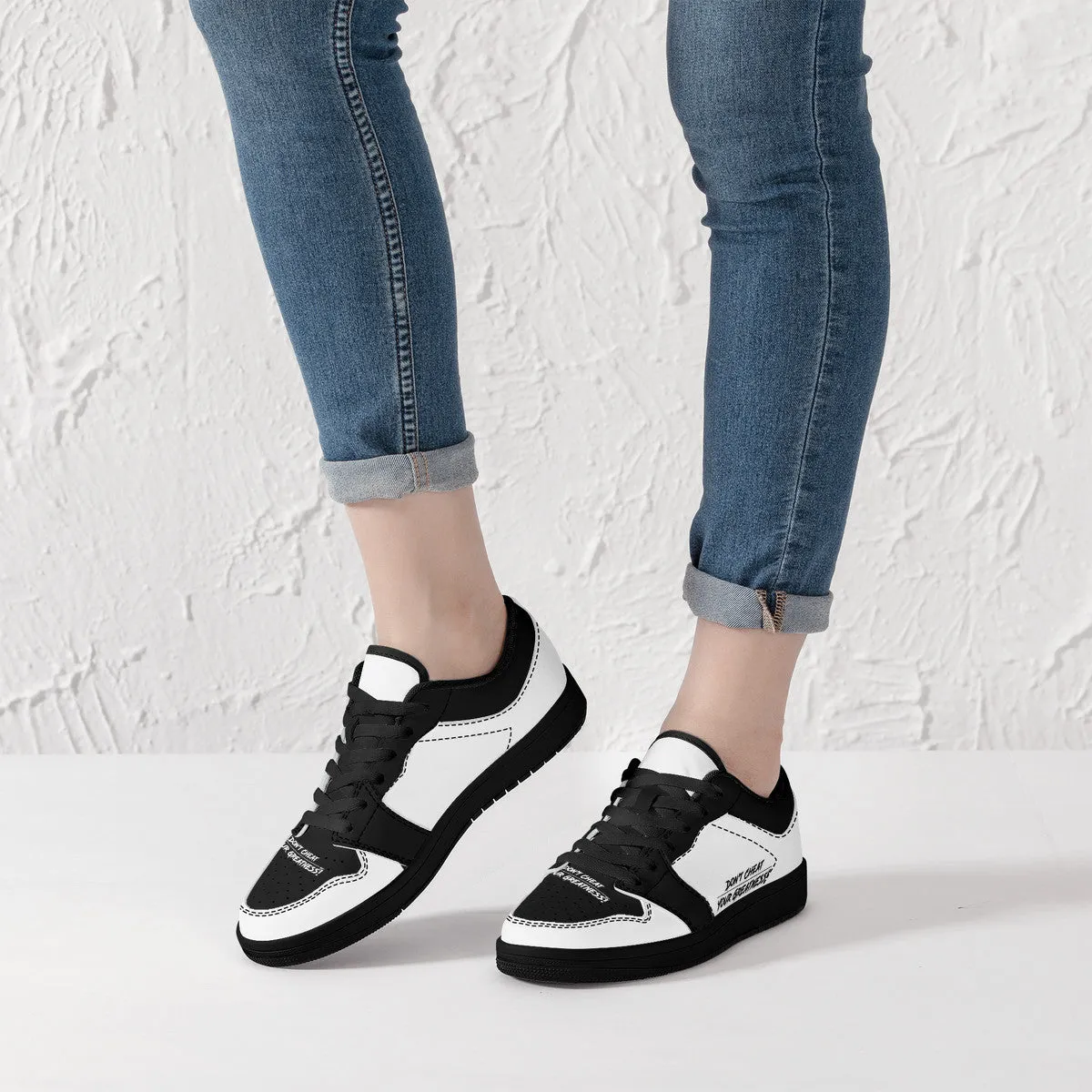 DCYG G4's Black & White ,Black Sole Low-Top Leather Sneakers