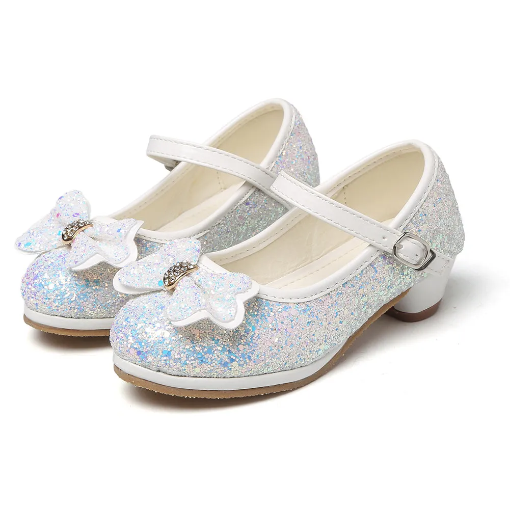 Girl's Sequin Dress Shoes Low Heel Pumps With Bowknot(Toddler/Little Kid)