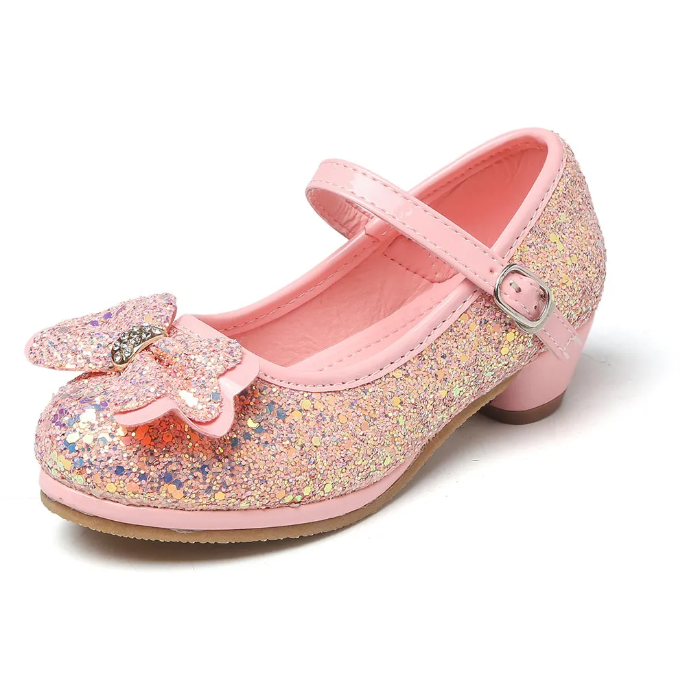 Girl's Sequin Dress Shoes Low Heel Pumps With Bowknot(Toddler/Little Kid)