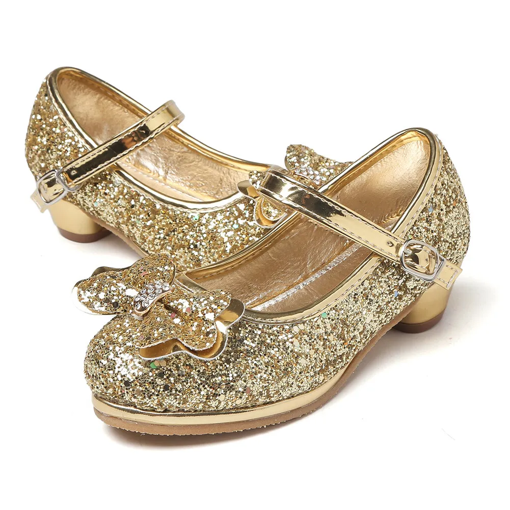 Girl's Sequin Dress Shoes Low Heel Pumps With Bowknot(Toddler/Little Kid)