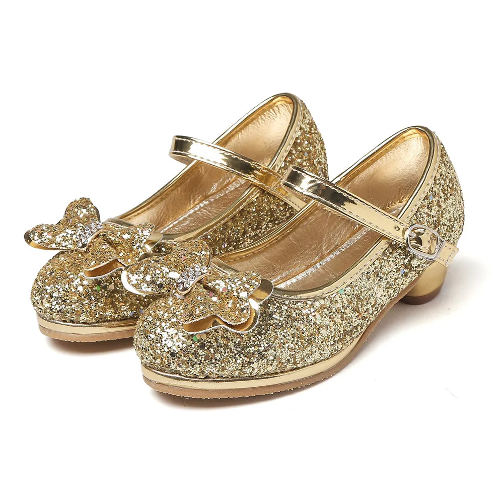 Girl's Sequin Dress Shoes Low Heel Pumps With Bowknot(Toddler/Little Kid)