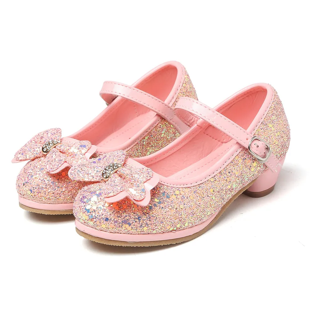 Girl's Sequin Dress Shoes Low Heel Pumps With Bowknot(Toddler/Little Kid)
