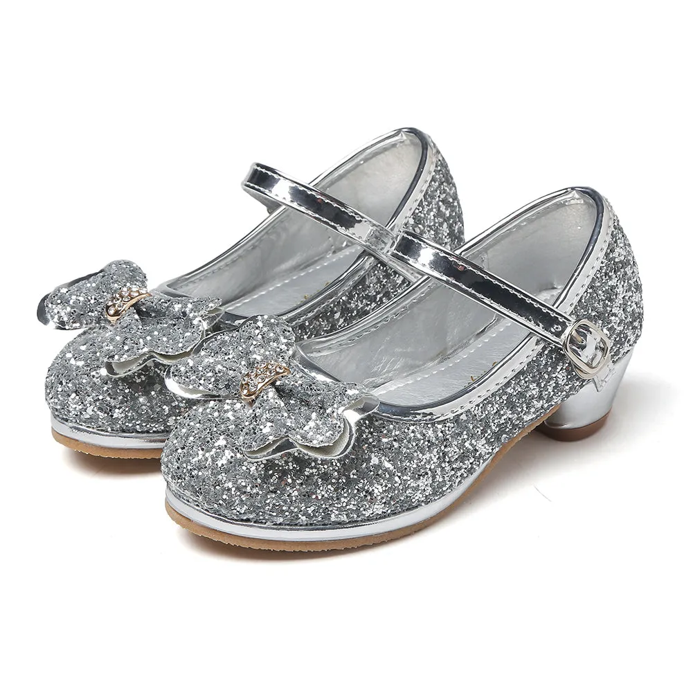 Girl's Sequin Dress Shoes Low Heel Pumps With Bowknot(Toddler/Little Kid)