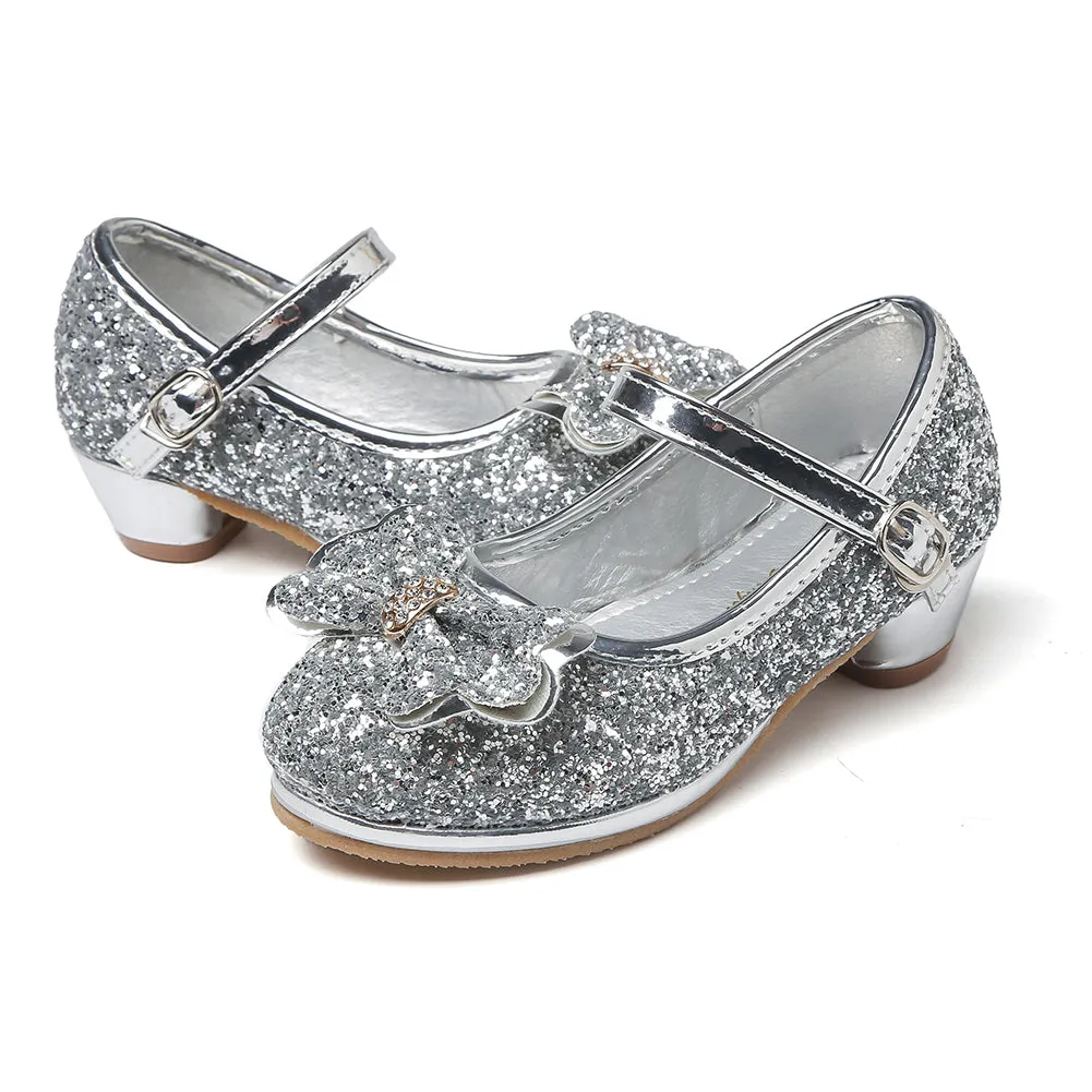 Girl's Sequin Dress Shoes Low Heel Pumps With Bowknot(Toddler/Little Kid)