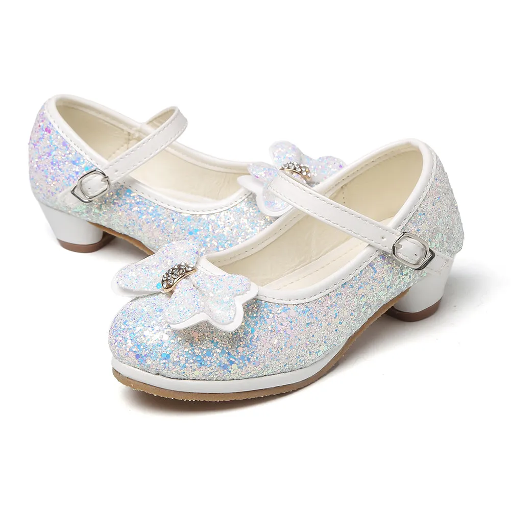 Girl's Sequin Dress Shoes Low Heel Pumps With Bowknot(Toddler/Little Kid)