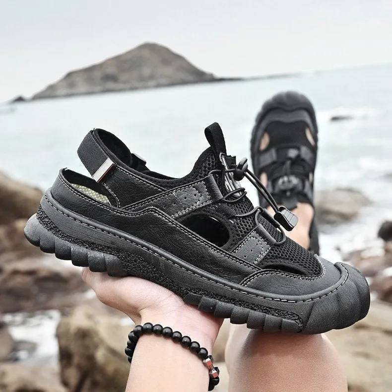 Groovywish Men Hollow-out Anti-collision Sandals Back Velcro Casual Summer