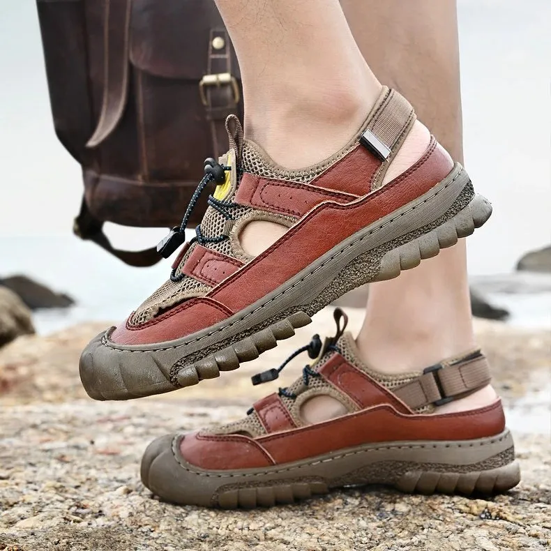 Groovywish Men Hollow-out Anti-collision Sandals Back Velcro Casual Summer
